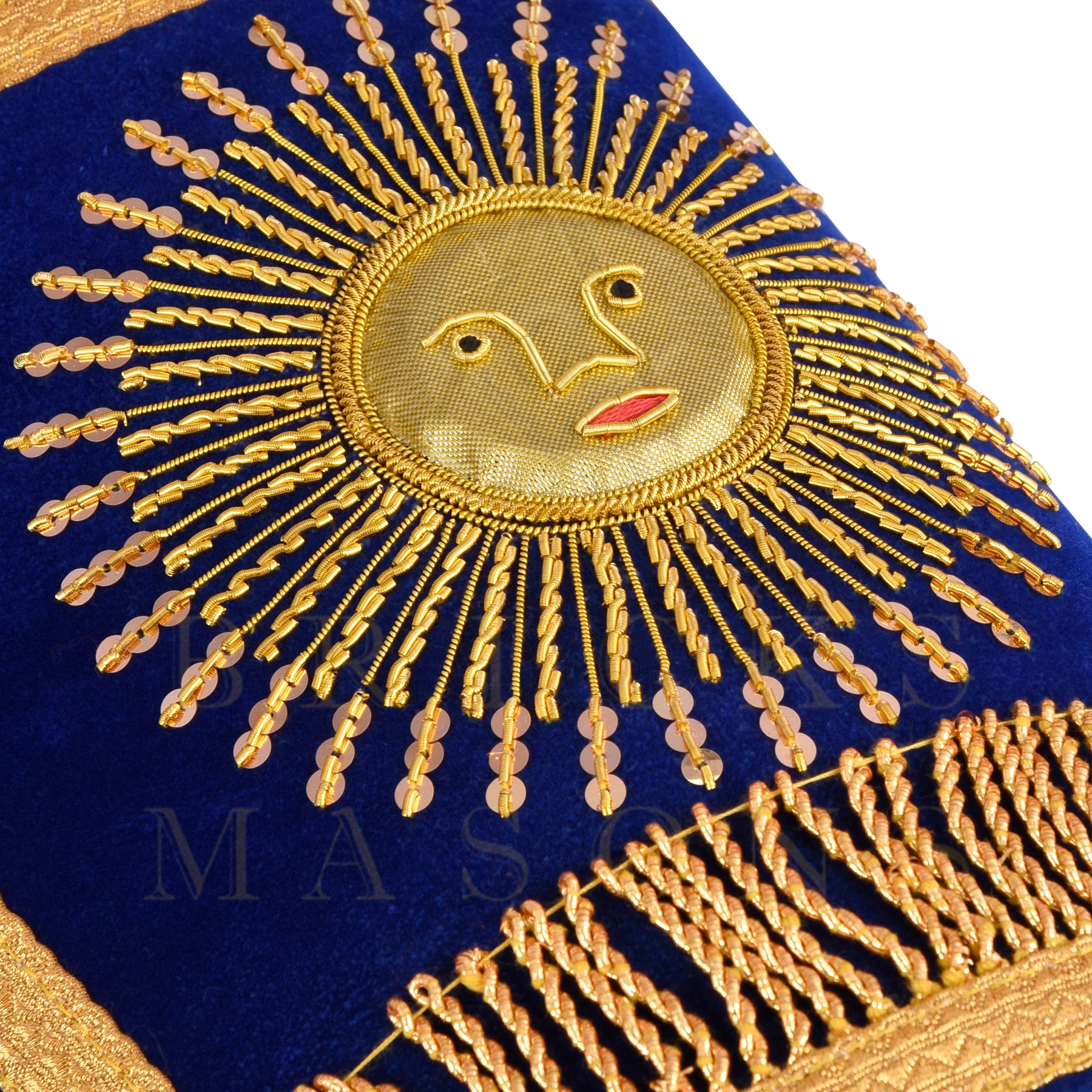 Grand Master Blue Lodge Cuff - Hand-embroidered Gold Sun & Blue Velvet