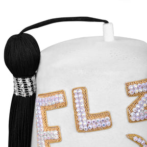 DOI PHA Fez Hat - Pure White With Rhinestones (2 Rows as pictured) - Bricks Masons