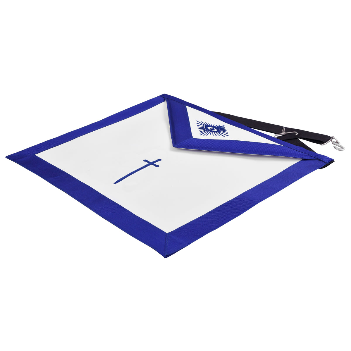 Tyler Blue Lodge Officer Apron - Machine Embroidery With Black Waist Belt - Bricks Masons