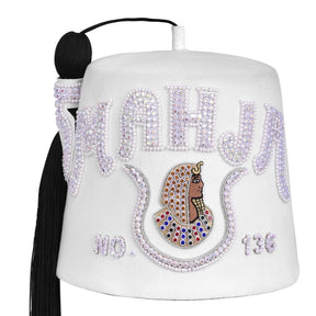 DOI PHA Fez Hat - Pure White With Rhinestones (2 Rows as pictured) - Bricks Masons