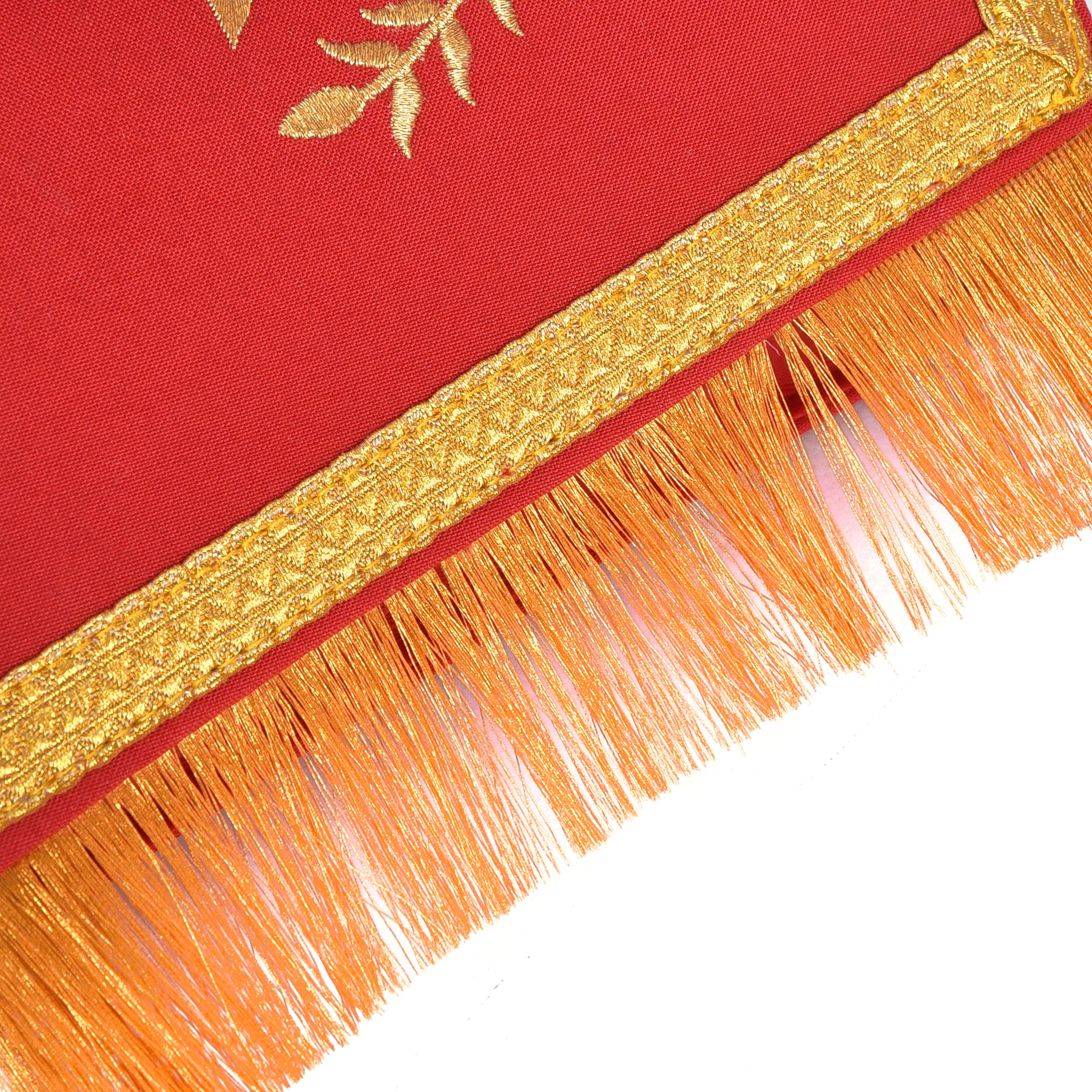 Master Mason Blue Lodge Cuff - Red with Gold Machine Embroidery Bullion & Fringe - Bricks Masons