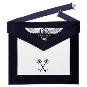 Treasurer Officer Apron - Kenton Lodge Navy Velvet With Silver Embroidery Thread