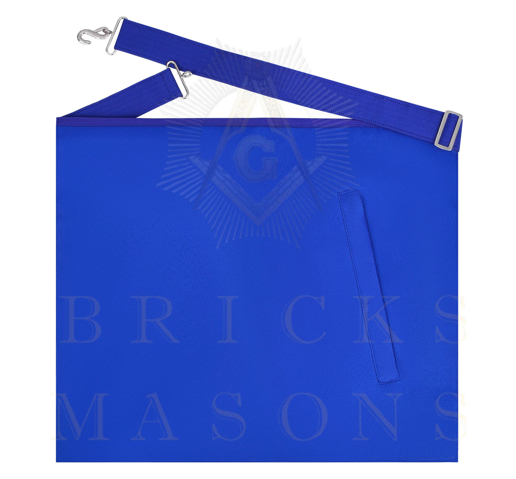 Junior Warden Blue Lodge Officer Apron - Blue Ribbon With Machine Embroidery Customizable Flap - Bricks Masons