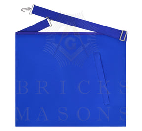 Junior Warden Blue Lodge Officer Apron - Blue Ribbon With Machine Embroidery Customizable Flap - Bricks Masons