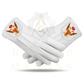 33rd Degree Scottish Rite Gloves - White Leather Eagle Wings Up Patch