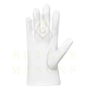 33rd Degree Scottish Rite Gloves - White Leather Eagle Wings Up Patch