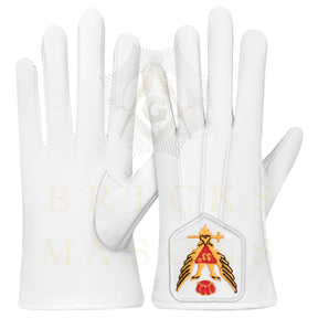 33rd Degree Scottish Rite Gloves - White Leather Eagle Wings Up Patch