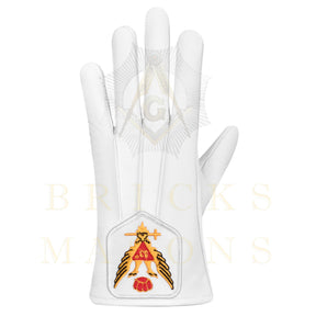 33rd Degree Scottish Rite Gloves - White Leather Eagle Wings Up Patch