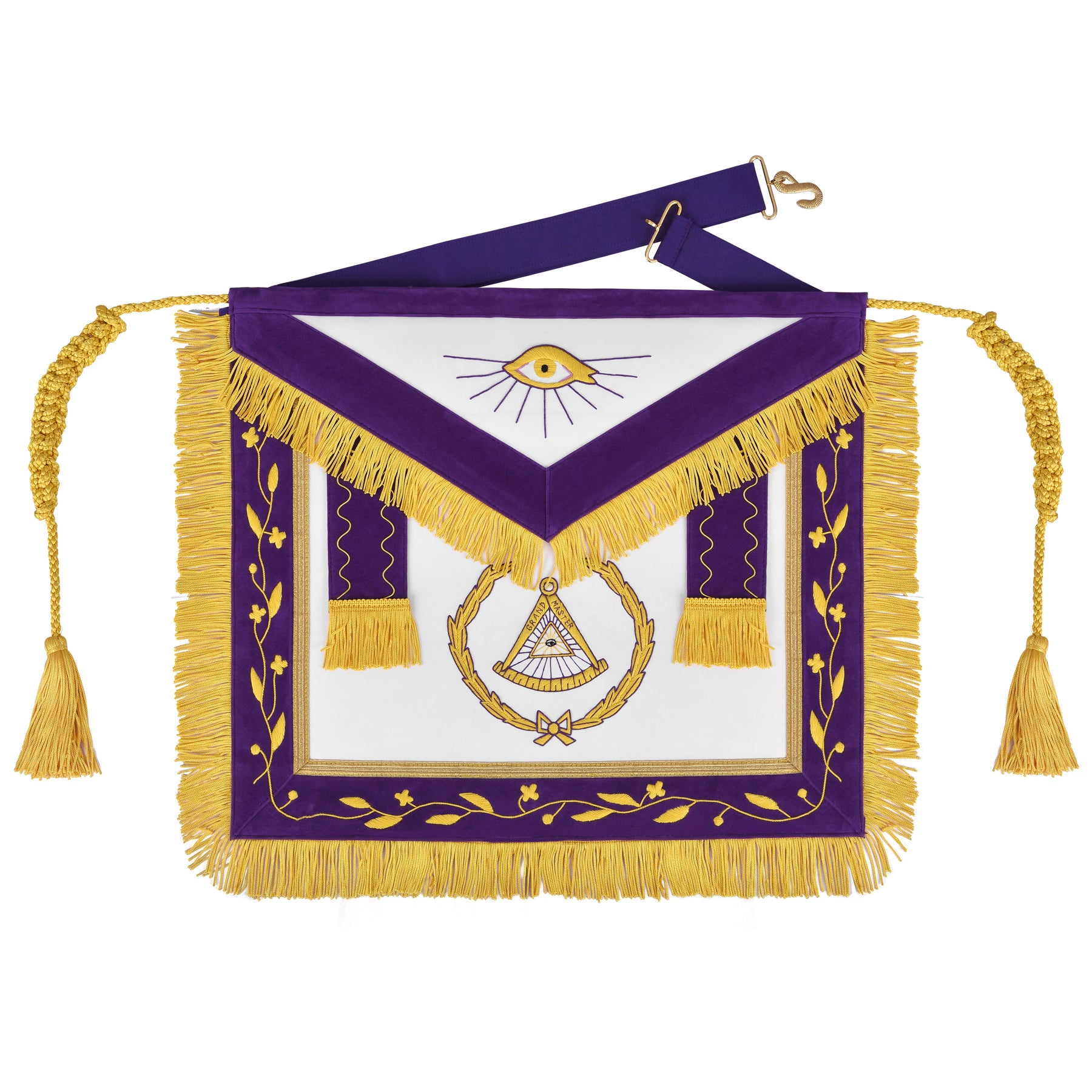 Grand Master Blue Lodge Apron - Purple Velvet With Yellow Fringe & Tassels