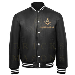 Master Mason Blue Lodge Jacket - Black Leather With Customizable Gold Embroidery