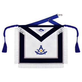 Past Master Blue Lodge Apron - Hand Embroidery With Silver Fringe & Tassels - Bricks Masons