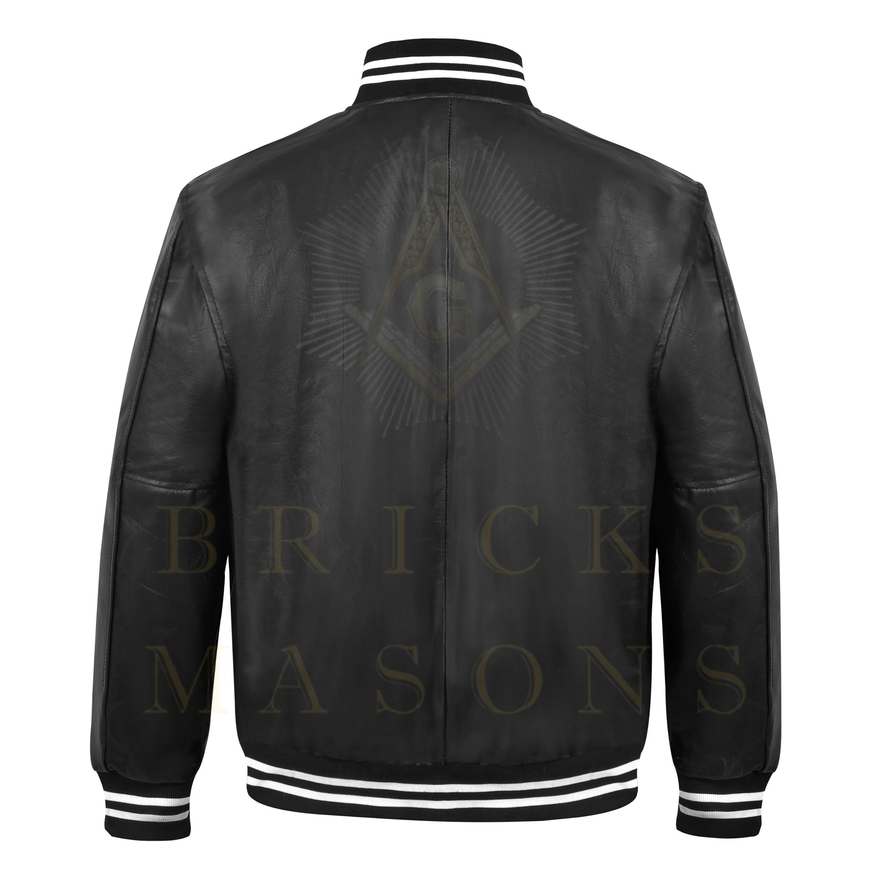 Master Mason Blue Lodge Jacket - Black Leather With Customizable Gold Embroidery