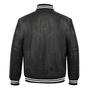 Master Mason Blue Lodge Jacket - Black Leather With Customizable Gold Embroidery