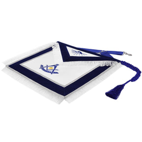 Past Master Blue Lodge California Regulation Apron - Hand Embroidery With Silver Fringe & Tassels