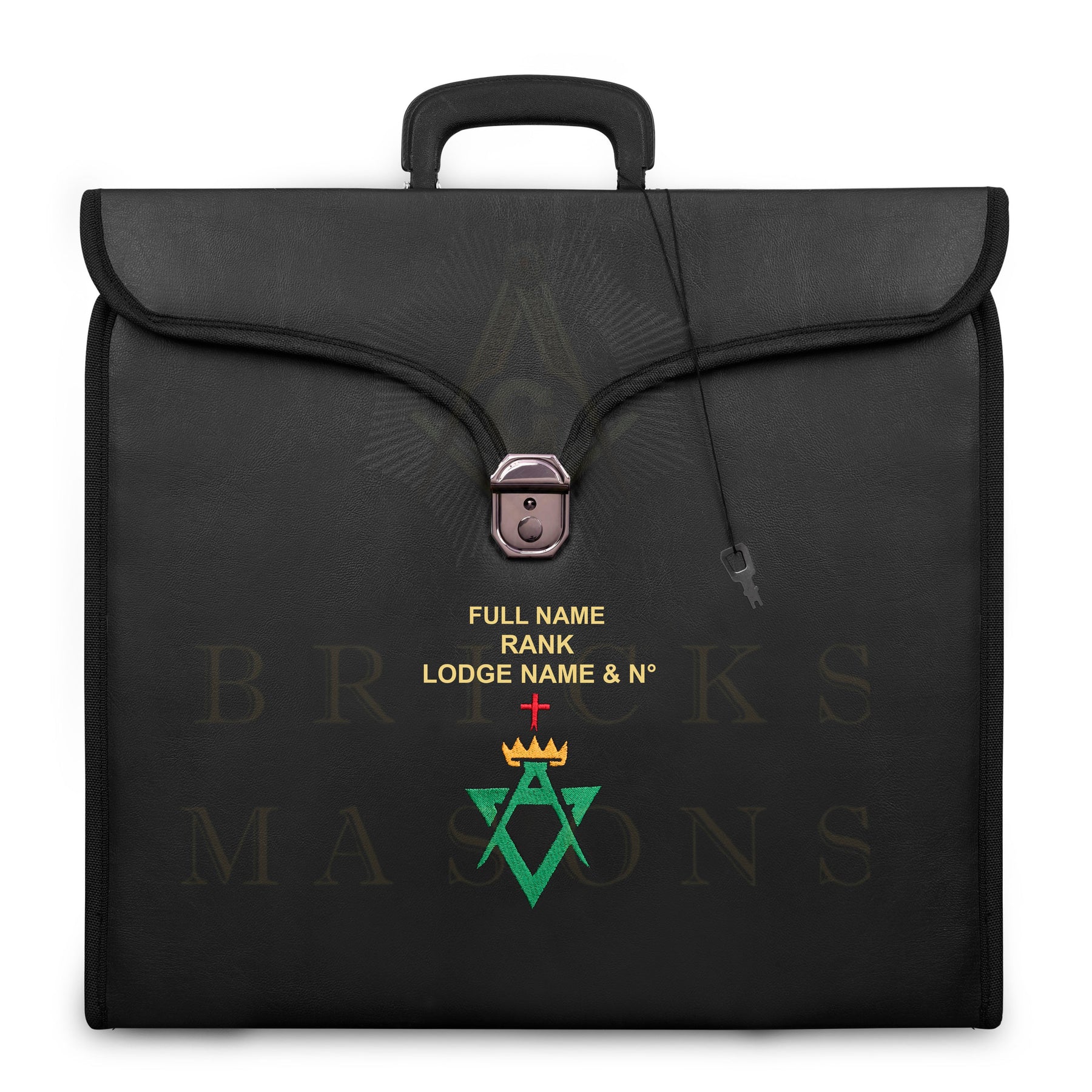 Past Sovereign Master Allied Masonic Degrees Apron Case - Personalized Black Imitation Leather MM, WM, Provincial - Bricks Masons