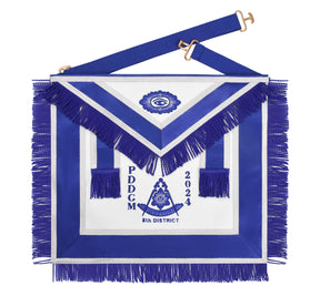 Past District Deputy Grand Master Blue Lodge Apron - Blue Borders Machine Embroidery - Bricks Masons