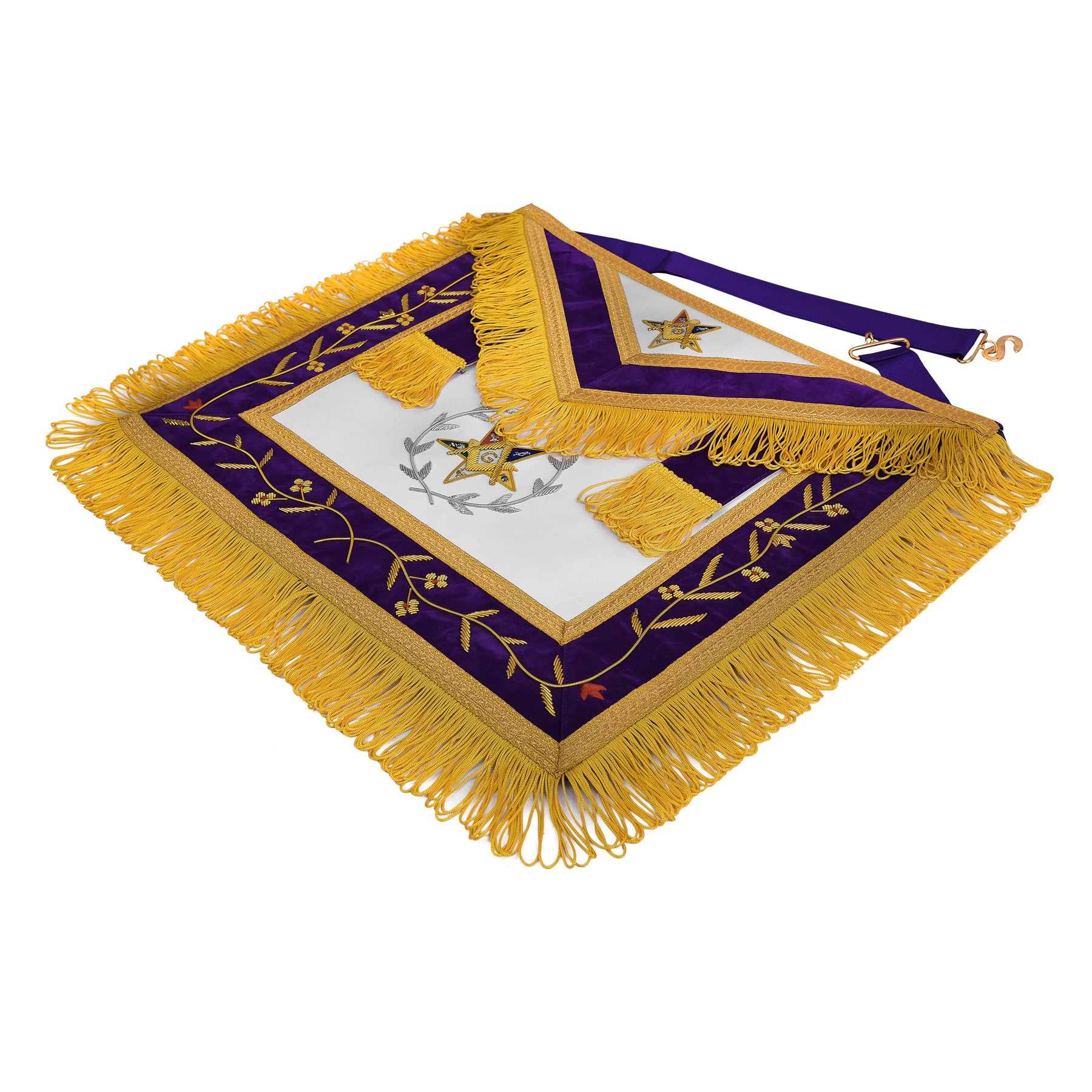 Worthy Patron OES Apron - Purple Velvet With Square & Compass G With Silver Wreath - Bricks Masons