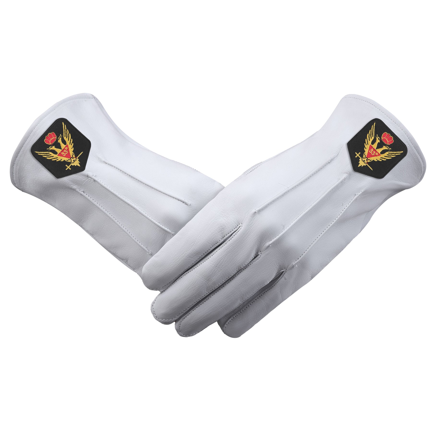 33rd Degree Scottish Rite Glove - White Leather With Gold Emblem - Bricks Masons