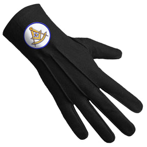 Past Master Blue Lodge California Regulation Glove - Black Cotton With Gold Emblem - Bricks Masons