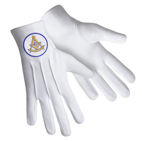 Past Master Blue Lodge California Regulation Glove - Cotton With White Patch With Blue Borders - Bricks Masons