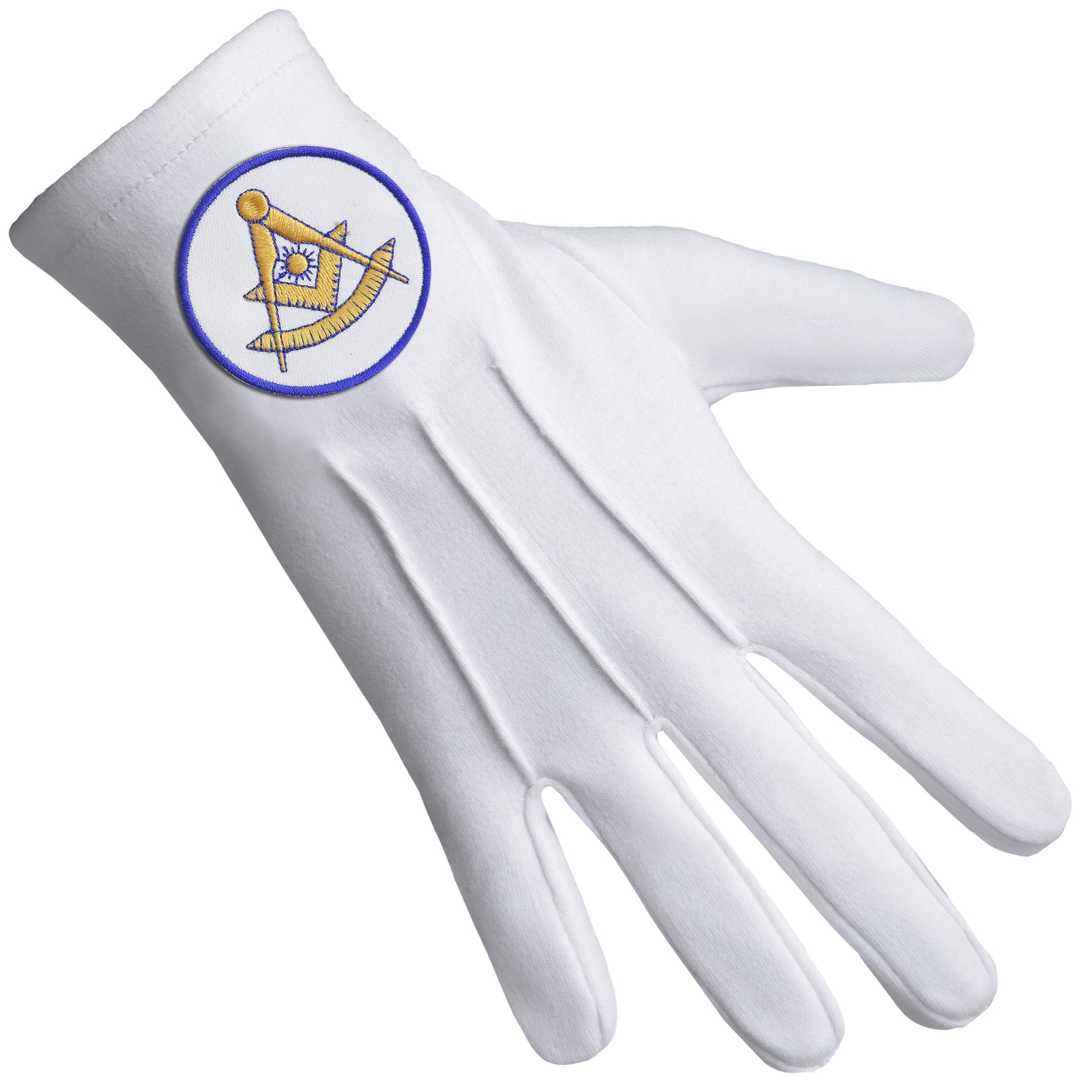 Past Master Blue Lodge California Regulation Glove - Cotton With White Patch With Blue Borders - Bricks Masons