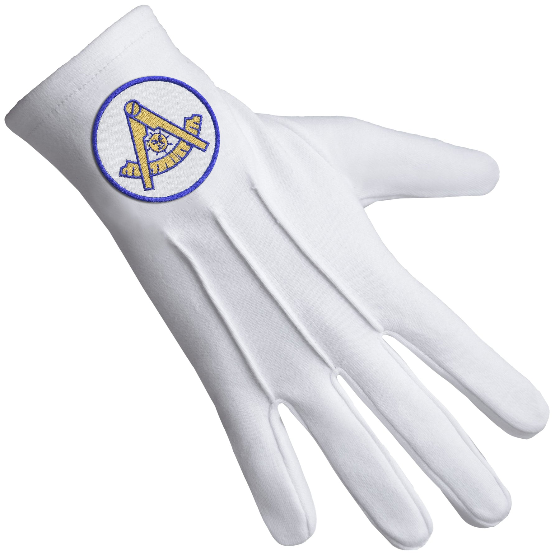 Past Master Blue Lodge California Regulation Glove - Pure Cotton With Gold Emblem With Blue Borders - Bricks Masons