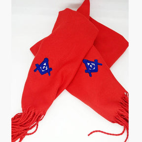 Master Mason Blue Lodge Scarf - Embroidery Cashmere (Black/Red/White) - Bricks Masons