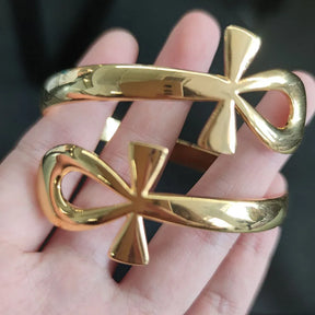 Ancient Egypt Bracelet - Ankh Cross Gold Color Copper - Bricks Masons