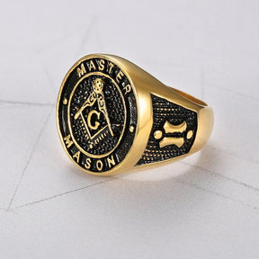 Master Mason Blue Lodge Ring - Gold & Black Color Stainless Steel - Bricks Masons