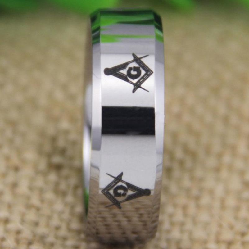 Master Mason Blue Lodge Ring - Silver Bevel Tungsten Personalizable