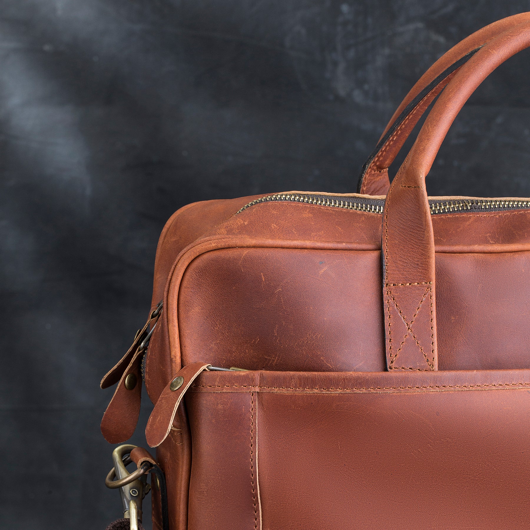 Past Master Blue Lodge Briefcase - Brown Full Grain Leather - Bricks Masons