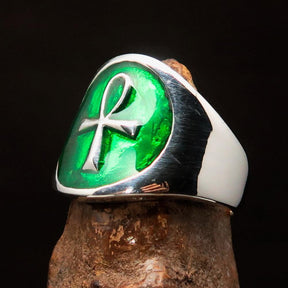 Ancient Egypt Ring - Green Sterling Silver Ankh