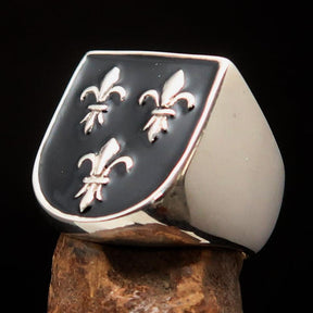 Knights Templar Commandery Ring - Black Fleur De Lis Sterling Silver