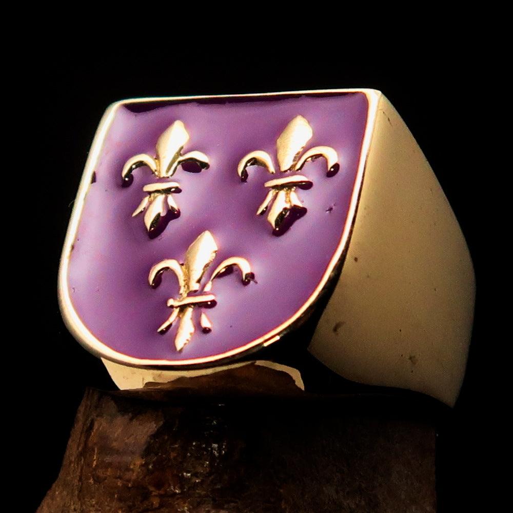 Knights Templar Commandery Ring - Purple Fleur De Lis Solid Brass