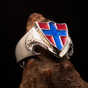 Knights Templar Commandery Ring - Flag of Norway Blue Cross On Red