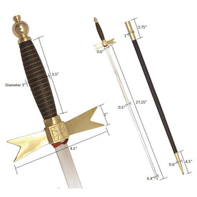 Knights Templar Commandery Sword - with Black Gold Hilt and Black Scabbard