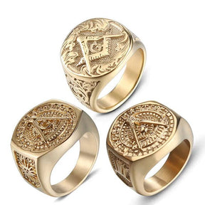 Master Mason Blue Lodge Ring - Vintage Gold Plating Square and Compass G