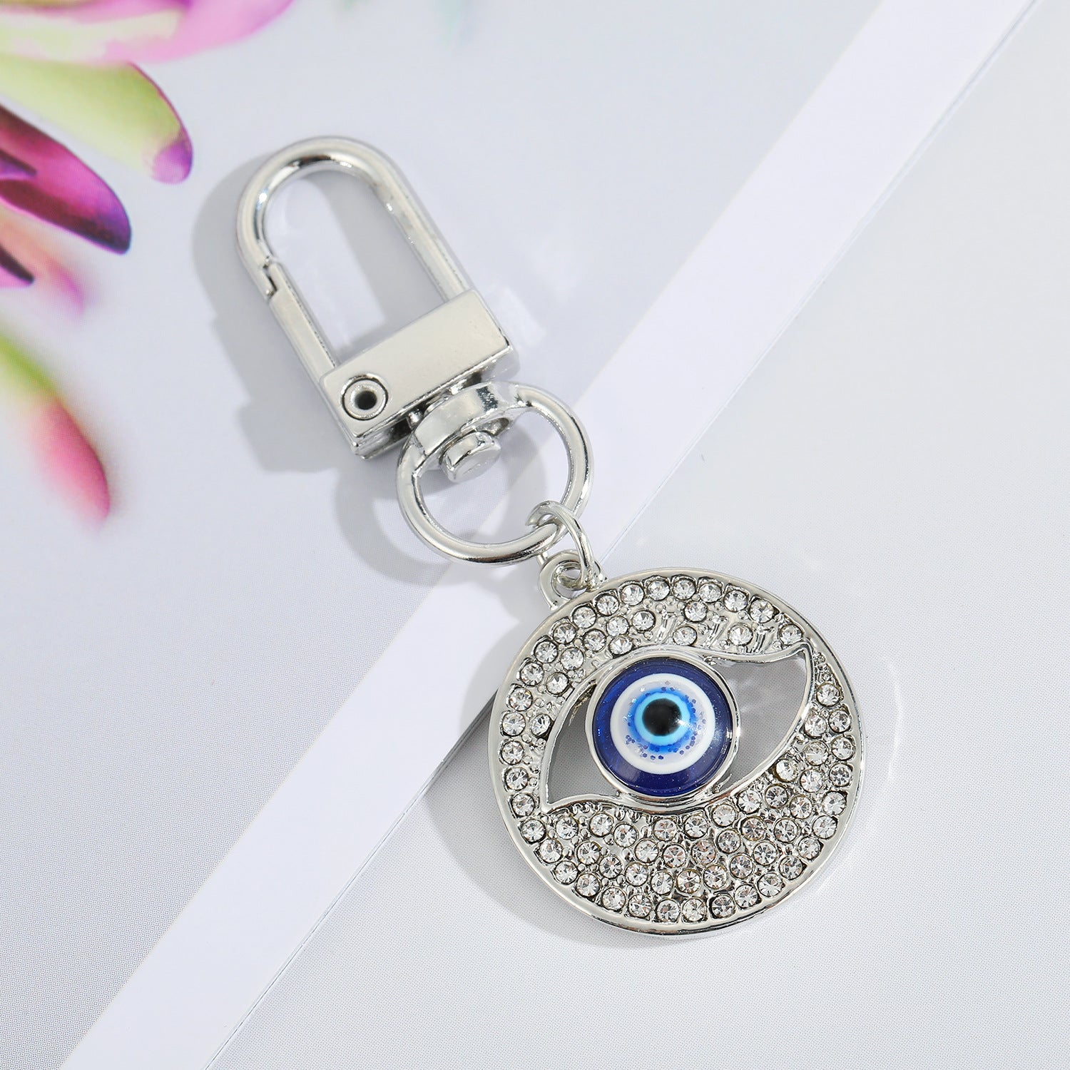 Eye Of Providence Keychain - Silver Round With Blue All-Seeing Eye - Bricks Masons