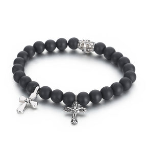 Knights Templar Commandery Bracelet - Silver & Black Onyx Gemstone - Bricks Masons