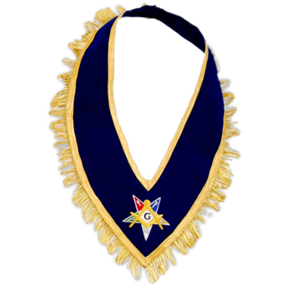 Past Grand Patron OES Collar - Royal Blue Velvet with Gold Mylar Fringe