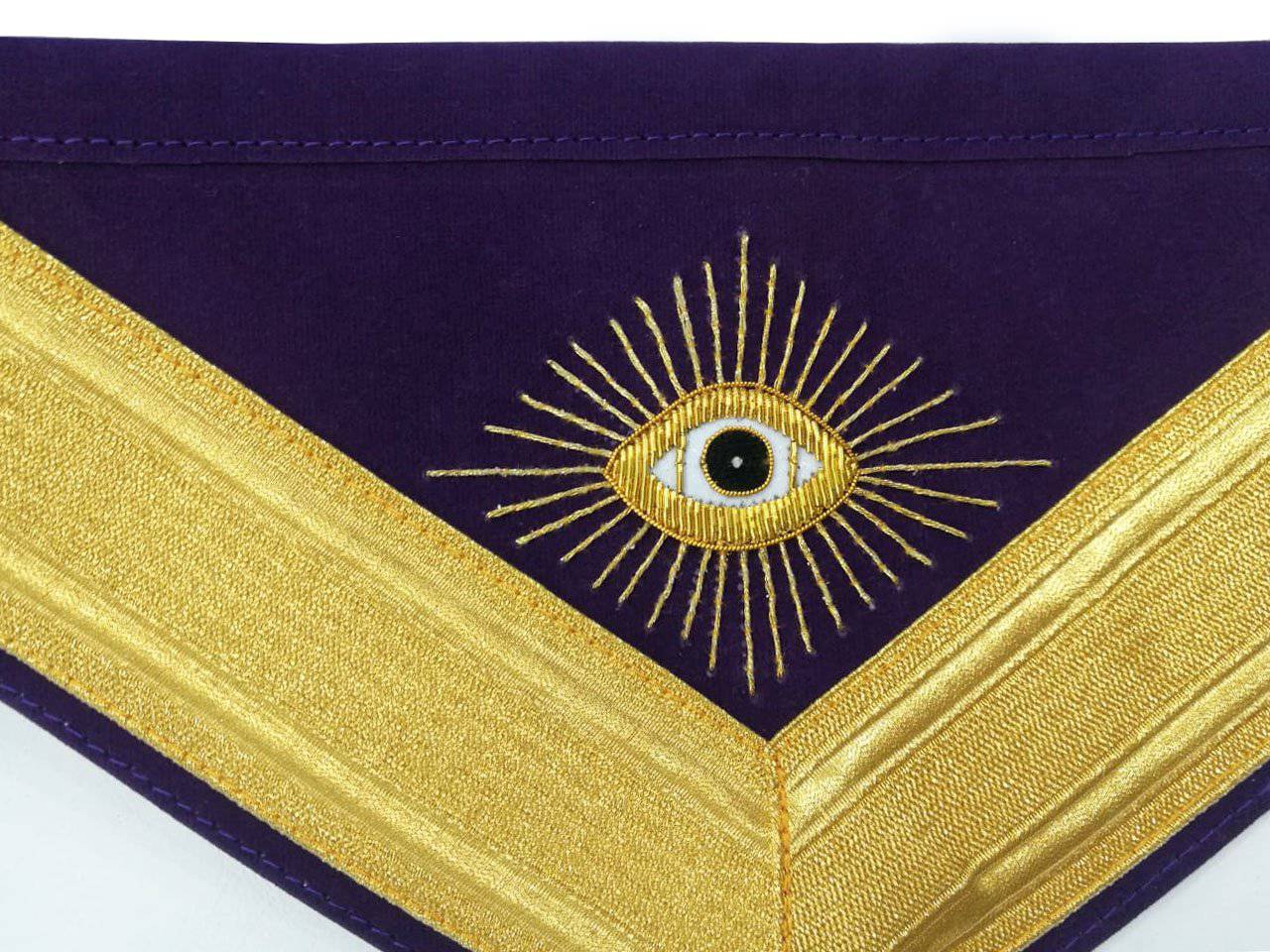 Past Master Blue Lodge Apron - Gold & Purple Hand Embroidery