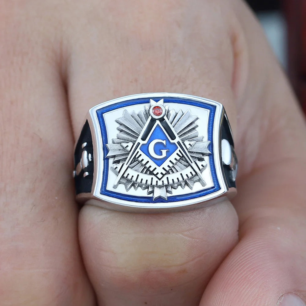 Anillo de la Logia Azul de Past Master - Cuadrado y Compás Cuadrante G Anillo de plata de ley