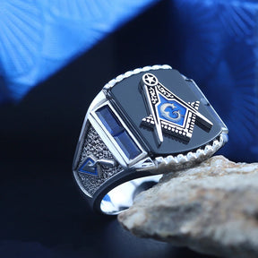 Master Mason Blue Lodge Ring - S&C G Antique Masonic Black or Blue Agate - Bricks Masons