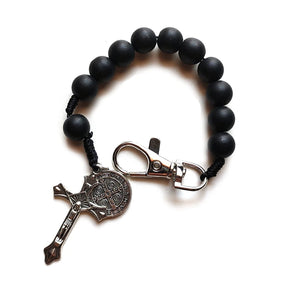 Knights Templar Bracelet - Saint Benedict Black Glass Beads