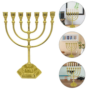 Ancient Israel Candle Holder - 7 Branch Menorah Candle Holder Jerusalem Temple 12 Tribes of Israel Menorah 6.69-inch Height - Bricks Masons