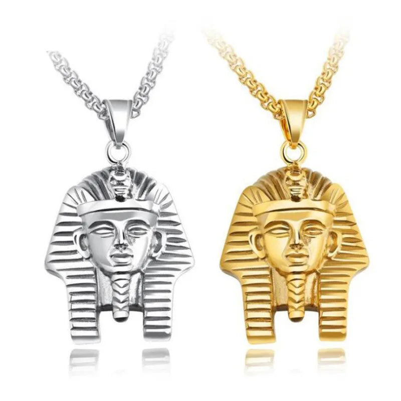 Ancient Egypt Necklace - Stainless Steel Pharaoh Pendant With Pearl Chain - Bricks Masons