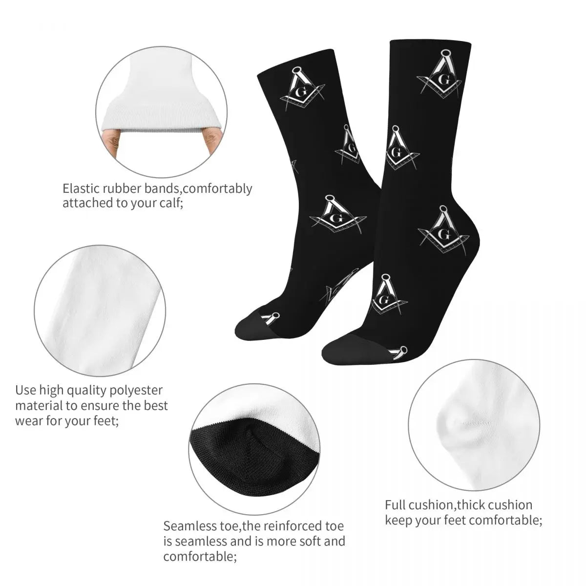 Master Mason Blue Lodge Socks - Polyester Sweat Absorbing Long Socks - Bricks Masons