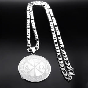 Red Cross Of Constantine  Necklace - Stainless Steel With Link Chain - Bricks Masons