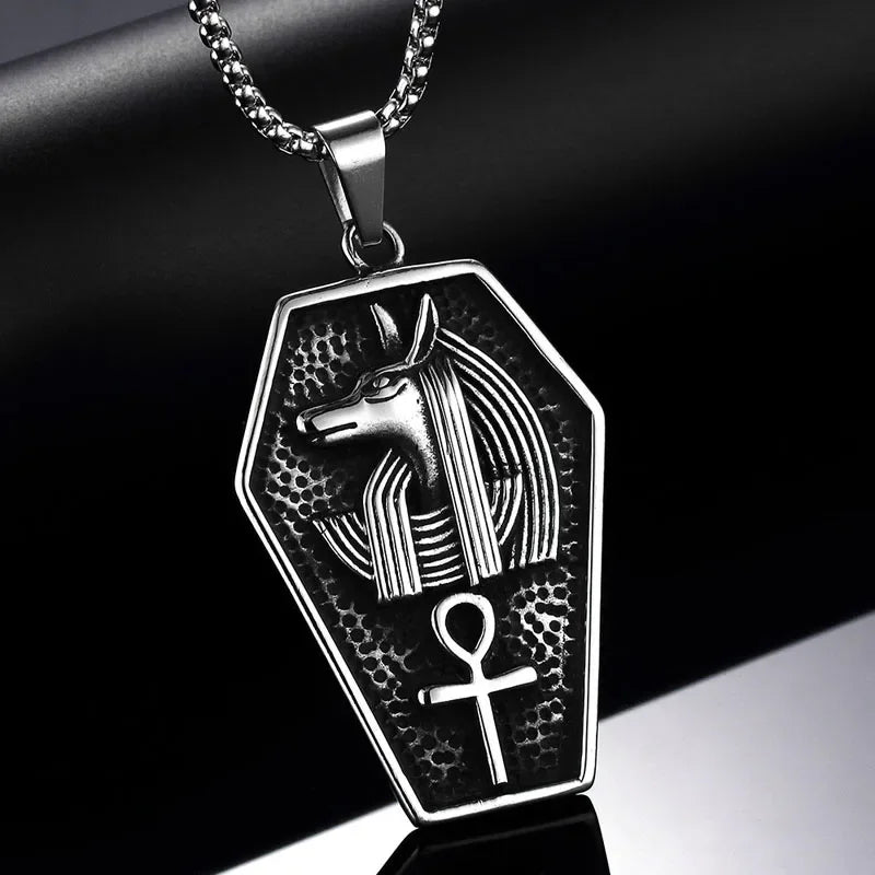 Stainless Steel Necklace  Ankh Cross Wolfhead - Bricks Masons