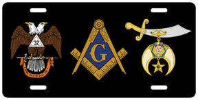 Scottish Rite Shriners Master Mason Blue Lodge License Plate Frame - High Gloss Aluminum - Bricks Masons
